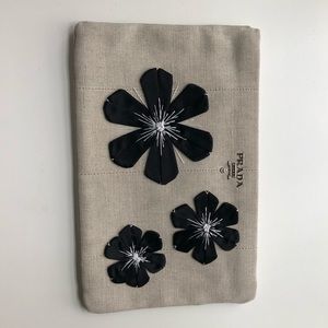 Prada large clutch - natural canvas & black